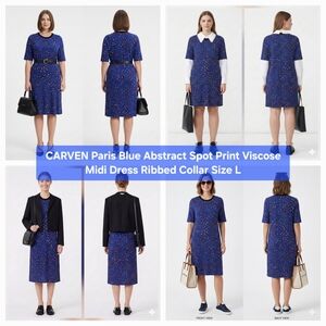 CARVEN Paris Blue Abstract Spot Print Viscose Midi Dress Size L(Fits S/M)